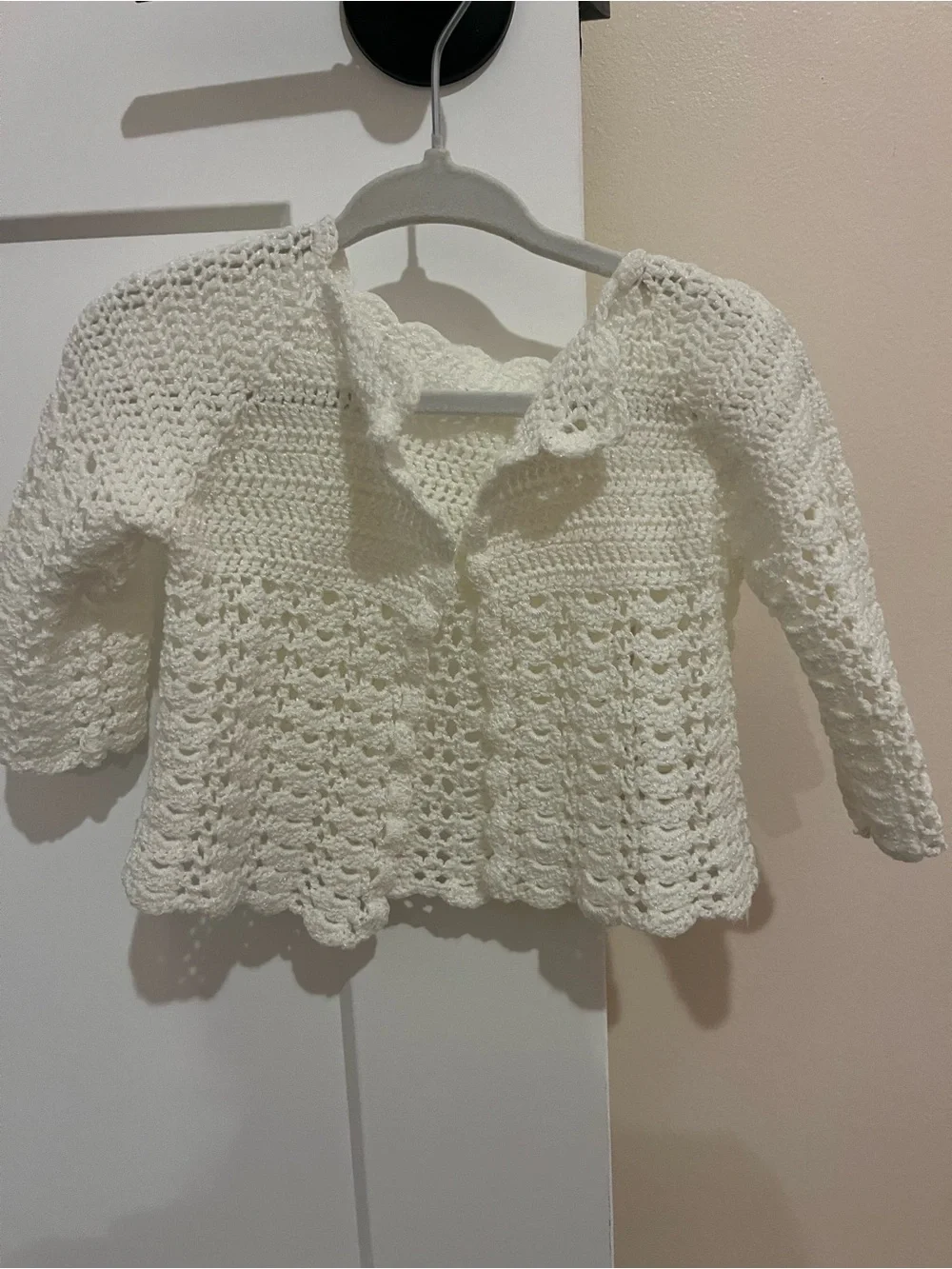 White Crochet Knit Baby Cardigan - Cozy Layering Jacket